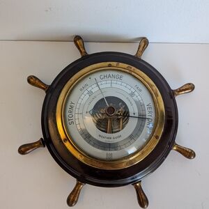 Vintage Nautical Ship Wheel Barometer Weather Station Germany wall hanged